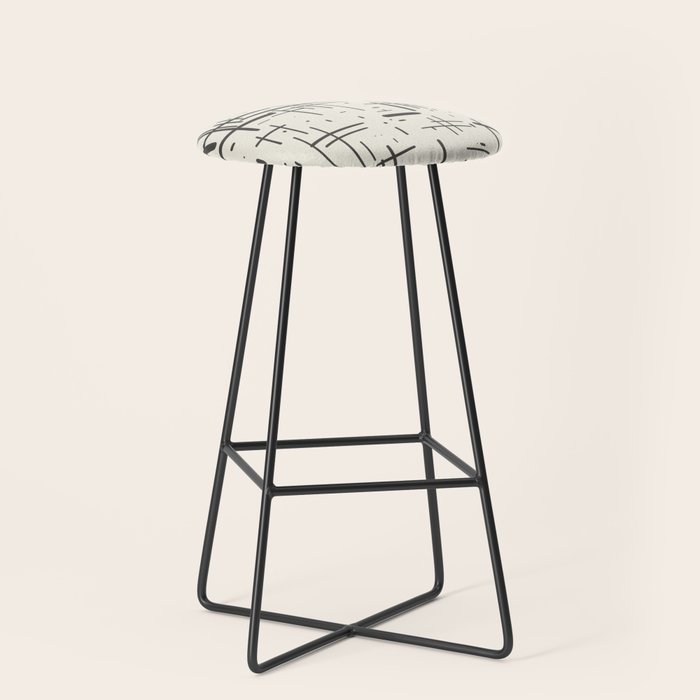 Mid-Century Modern Kinetikos Pattern in Charcoal Gray and Cream Stool Gallery Image 1