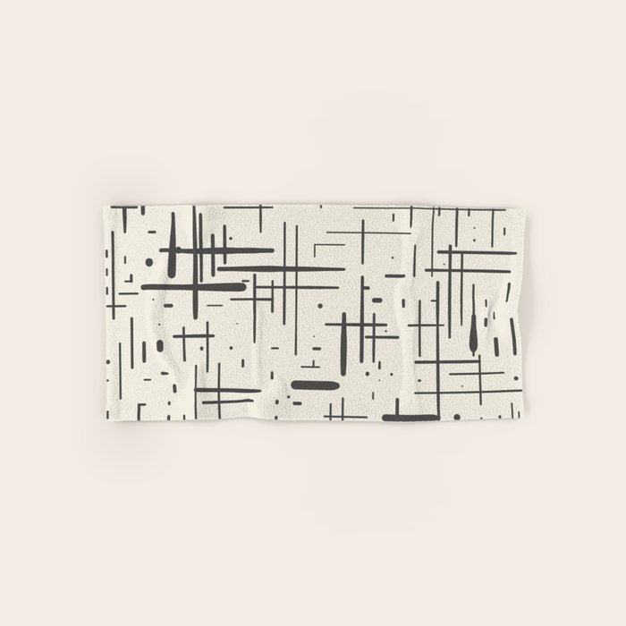 Mid-Century Modern Kinetikos Pattern in Charcoal Gray and Cream Bath Towel Gallery Image 1