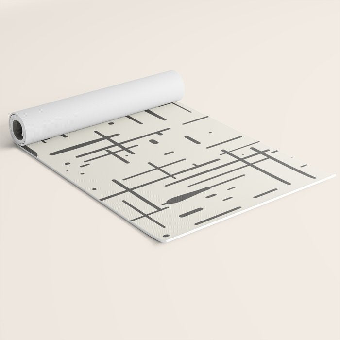 Mid-Century Modern Kinetikos Pattern in Charcoal Gray and Cream Yoga Mat Gallery Image 2