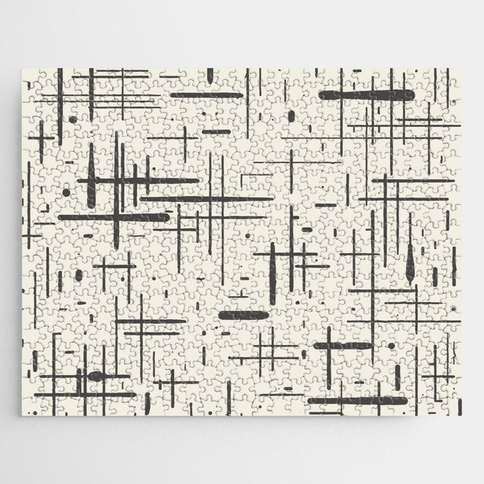 Mid-Century Modern Kinetikos Pattern in Charcoal Gray and Cream Jigsaw Puzzle Gallery Image 1