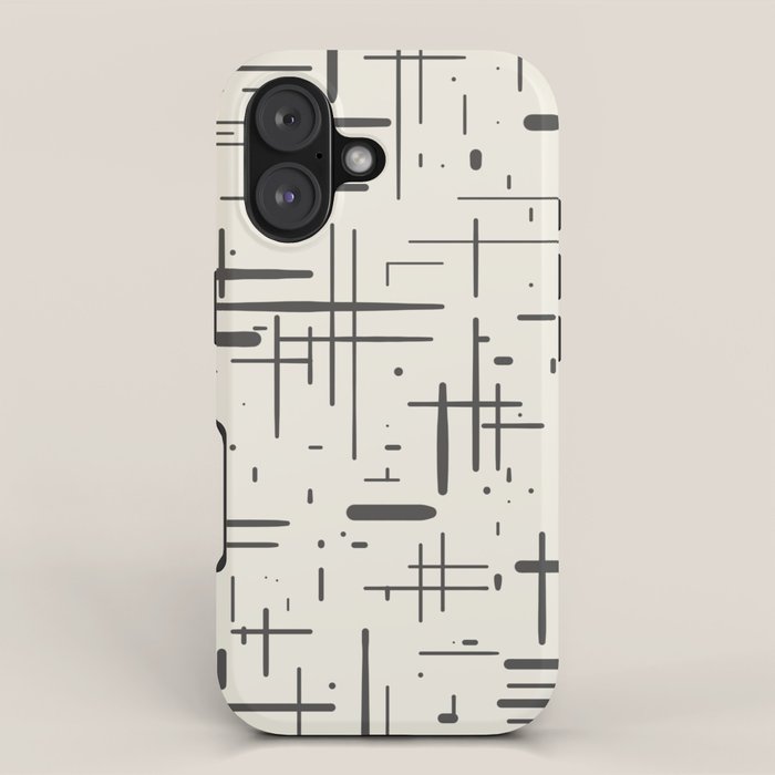 Mid-Century Modern Kinetikos Pattern in Charcoal Gray and Cream iPhone Case Gallery Image 1