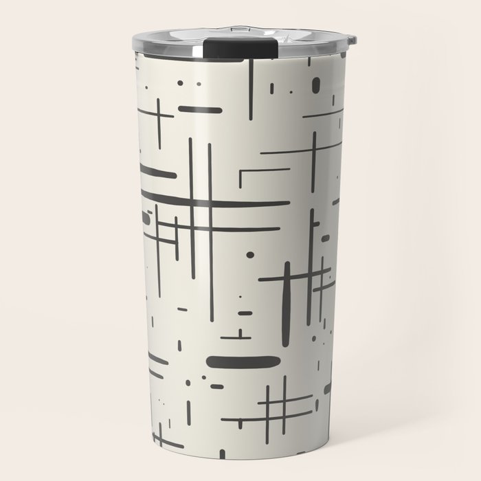 Mid-Century Modern Kinetikos Pattern in Charcoal Gray and Cream Travel Mug Gallery Image 1
