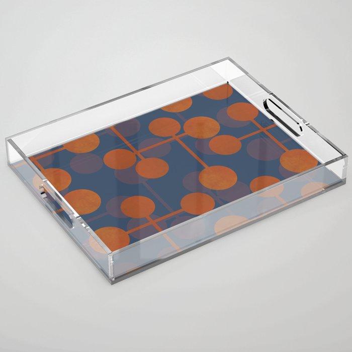 blue and orange midcentury dots pattern Acrylic Tray Gallery Image 1