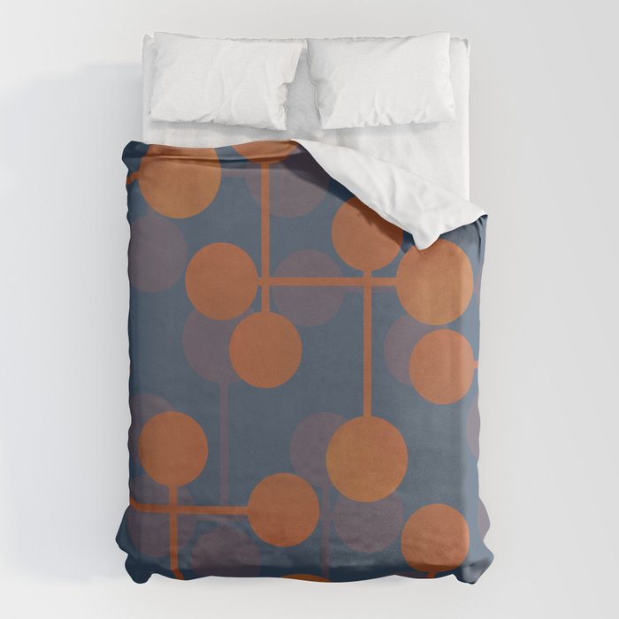 blue and orange midcentury dots pattern Duvet Cover Gallery Image 1