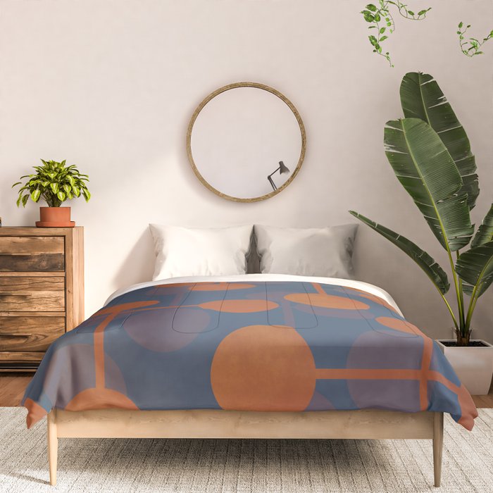 blue and orange midcentury dots pattern Comforter Gallery Image 3