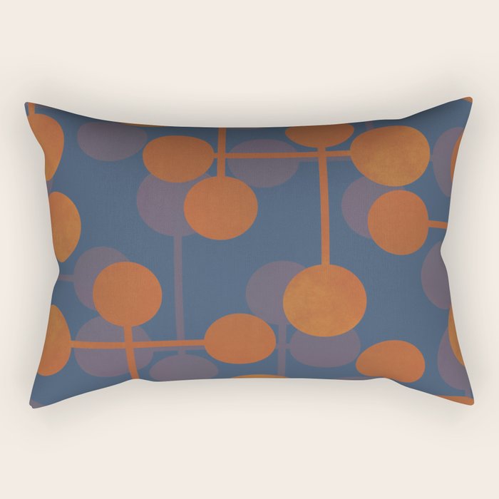 blue and orange midcentury dots pattern Rectangular Pillow Gallery Image 1