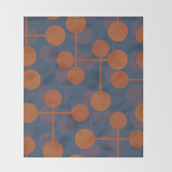 blue and orange midcentury dots pattern Throw Blanket Gallery Image 2