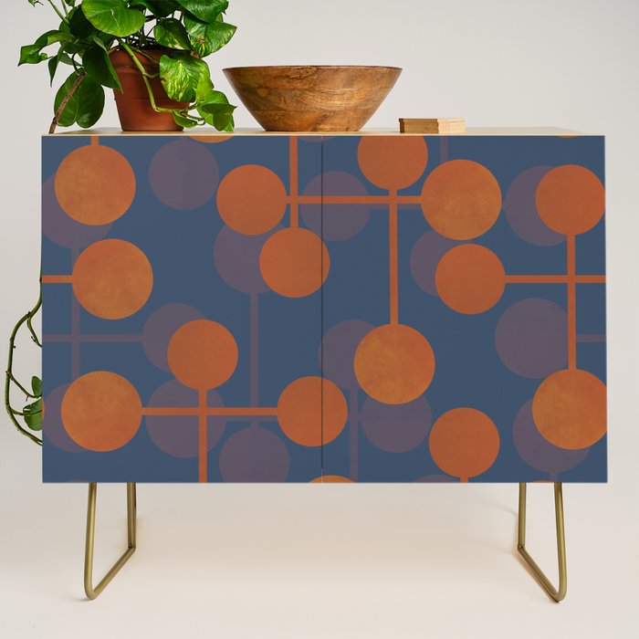 blue and orange midcentury dots pattern Credenza Gallery Image 1