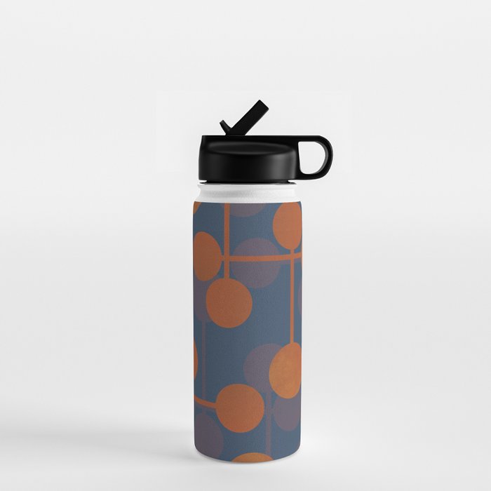 blue and orange midcentury dots pattern Water Bottle Gallery Image 1