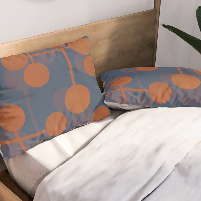 blue and orange midcentury dots pattern Pillow Sham Gallery Image 2