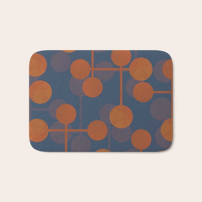 blue and orange midcentury dots pattern Bath Mat Gallery Image 1