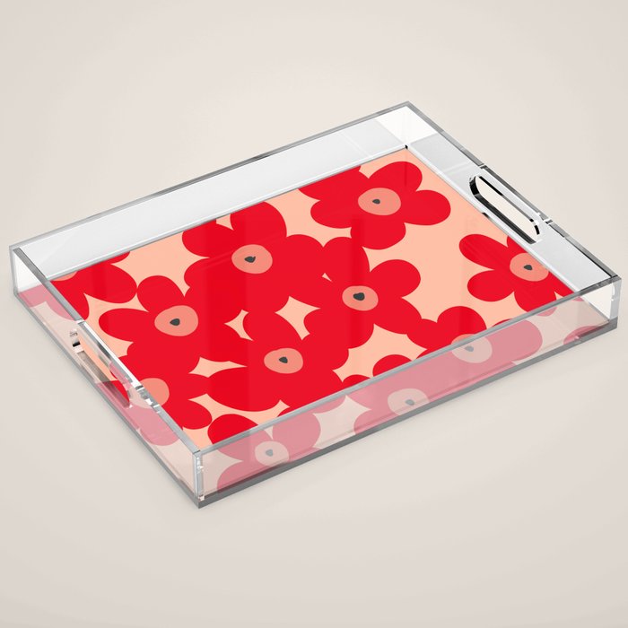 Red flower pattern  Acrylic Tray Gallery Image 1