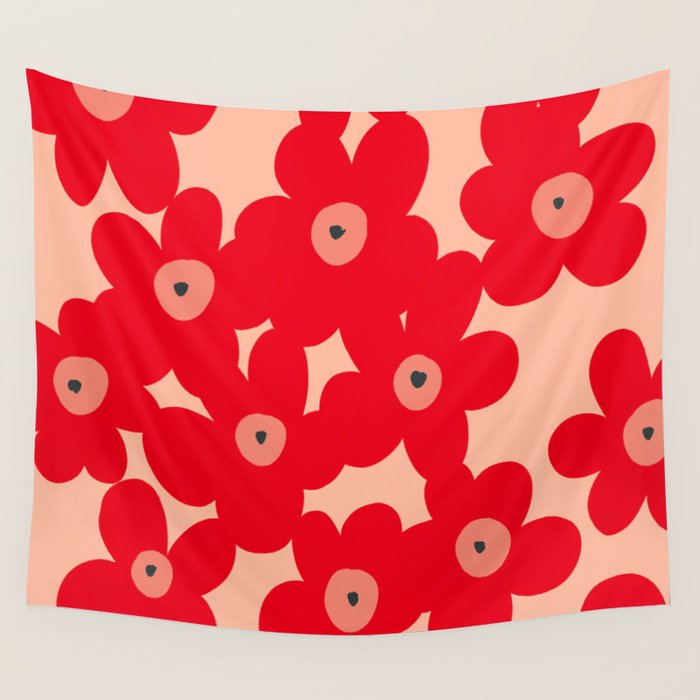 Red flower pattern  Wall Tapestry Gallery Image 1