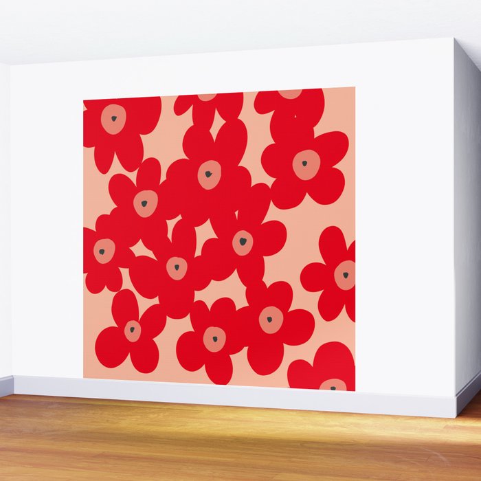 Red flower pattern  Wall Mural Gallery Image 2