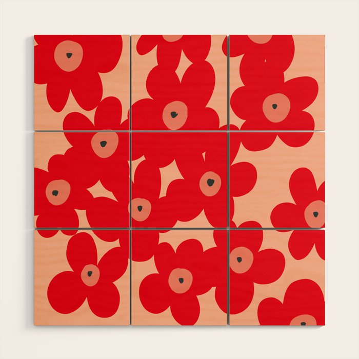 Red flower pattern  Wood Wall Art Gallery Image 1