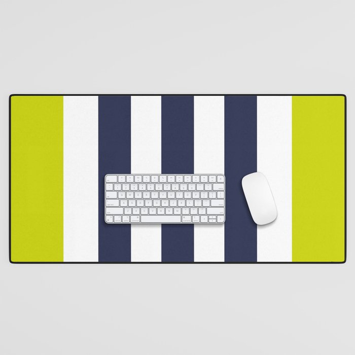 Modern Classy Navy Blue Lime Green STRIPES Desk Mat Gallery Image 1