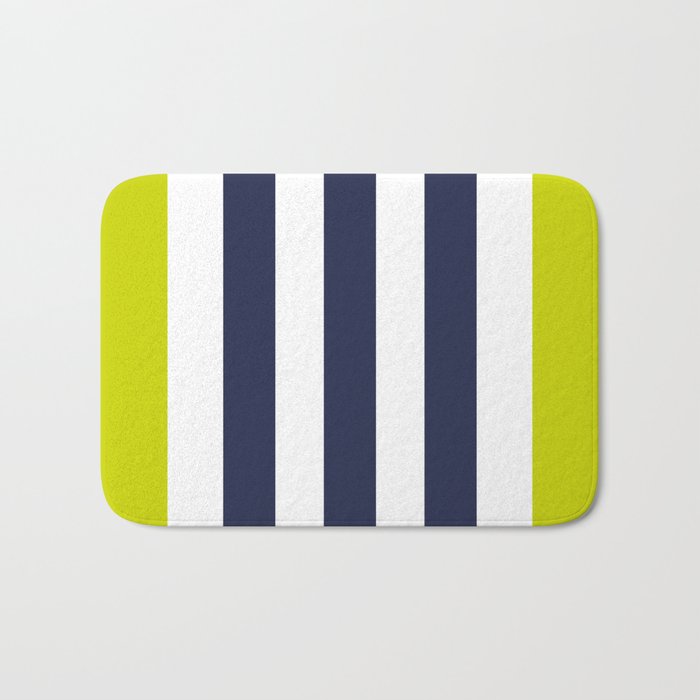Modern Classy Navy Blue Lime Green STRIPES Bath Mat Gallery Image 1