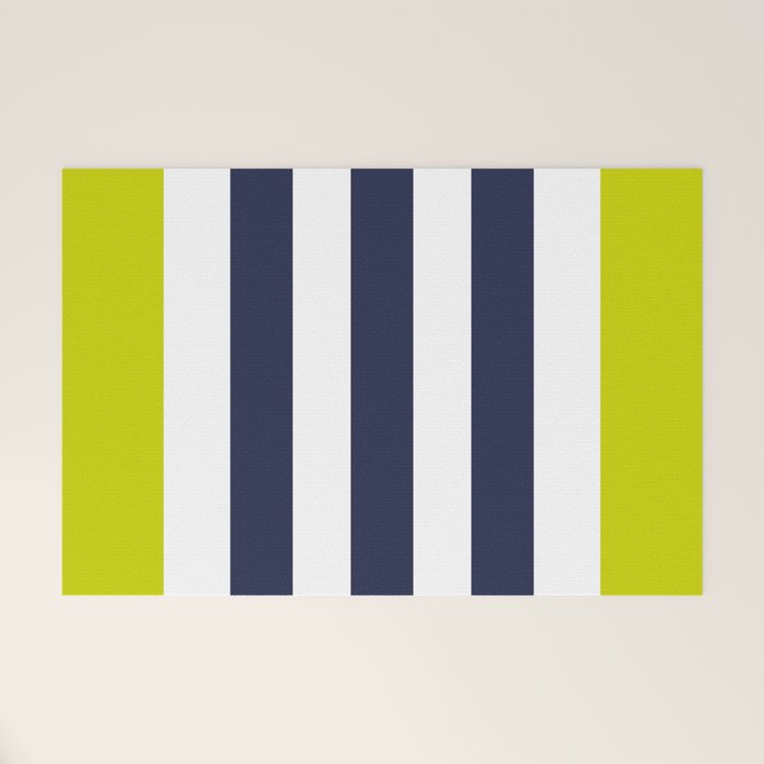 Modern Classy Navy Blue Lime Green STRIPES Welcome Mat Gallery Image 1