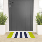 Modern Classy Navy Blue Lime Green STRIPES Welcome Mat Gallery Image 3