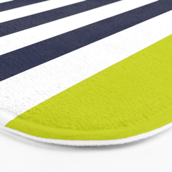 Modern Classy Navy Blue Lime Green STRIPES Bath Mat Gallery Image 3