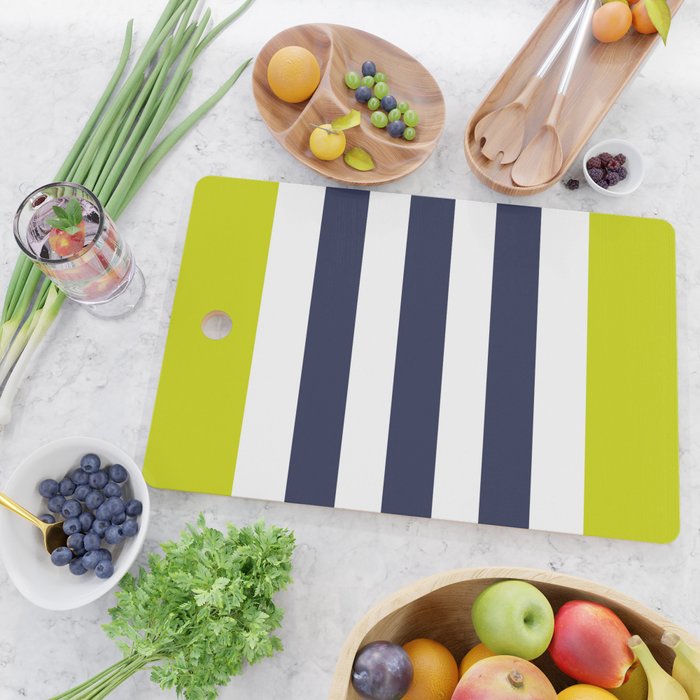 Modern Classy Navy Blue Lime Green STRIPES Cutting Board Gallery Image 2