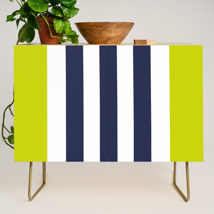 Modern Classy Navy Blue Lime Green STRIPES Credenza Gallery Image 1