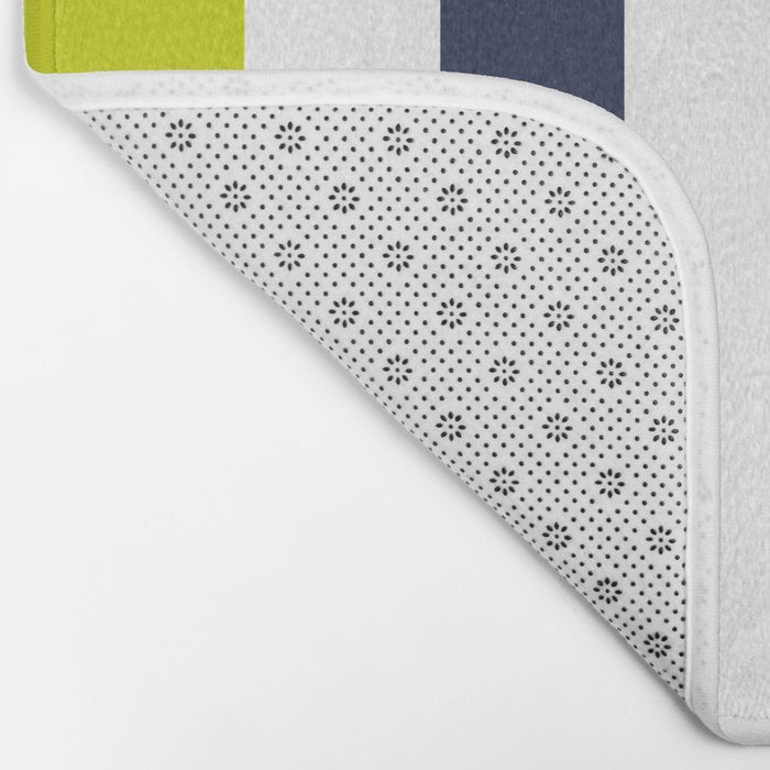 Modern Classy Navy Blue Lime Green STRIPES Bath Mat Gallery Image 2