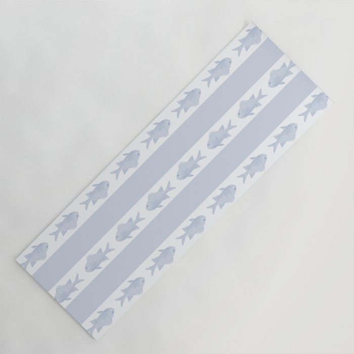 Coastal Fish Stripes Nostalgic Pattern in Light Blue and White Yoga Mat Gallery Image 1
