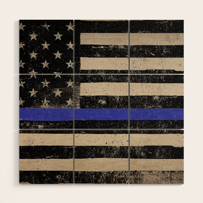 Thin Blue Line Police Flag First Responder USA Hero Wood Wall Art Gallery Image 1