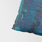 Japanese Woodblock print Torii In The Lake During Night Blue Monochromatic Pillow Sham Gallery Image 4