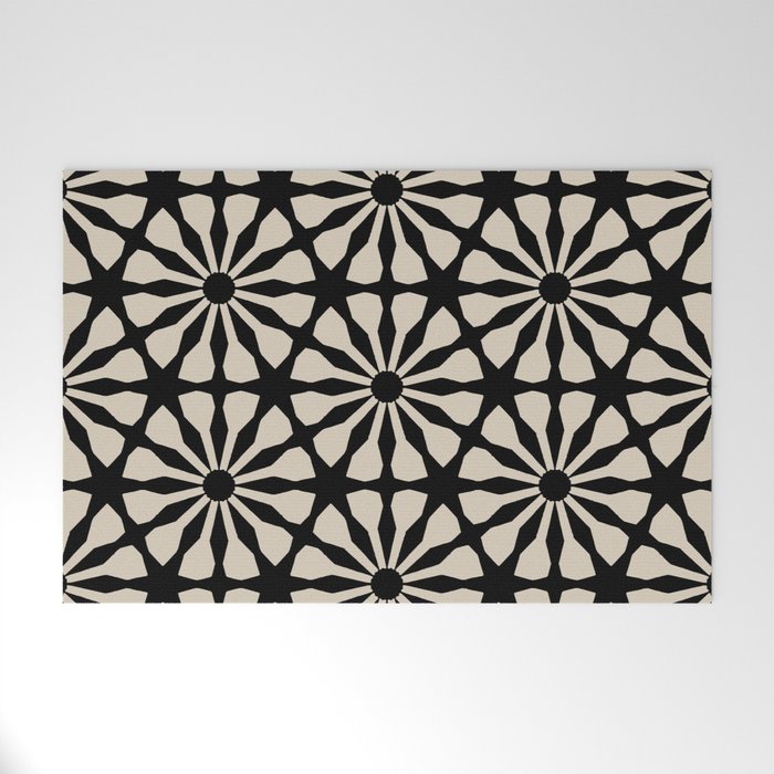Monochrome Floral Geometric Pattern Welcome Mat Gallery Image 1