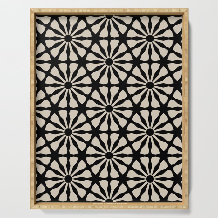 Monochrome Floral Geometric Pattern Serving Tray Gallery Image 1