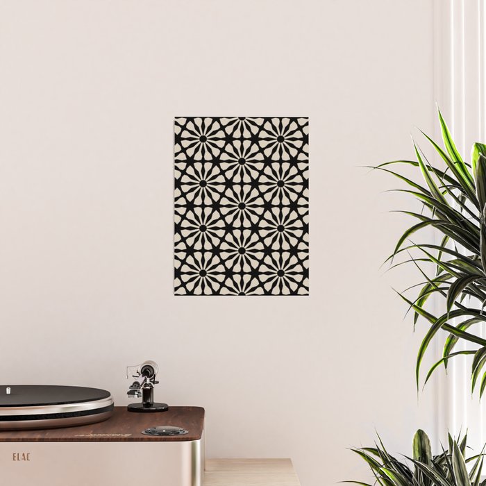 Monochrome Floral Geometric Pattern Poster Gallery Image 2