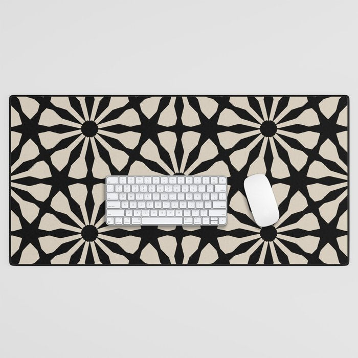 Monochrome Floral Geometric Pattern Desk Mat Gallery Image 1