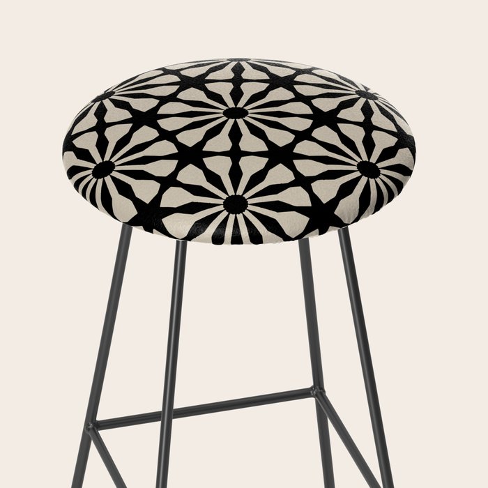 Monochrome Floral Geometric Pattern Stool Gallery Image 2