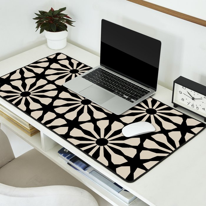 Monochrome Floral Geometric Pattern Desk Mat Gallery Image 2