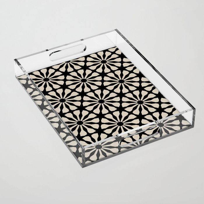 Monochrome Floral Geometric Pattern Acrylic Tray Gallery Image 1
