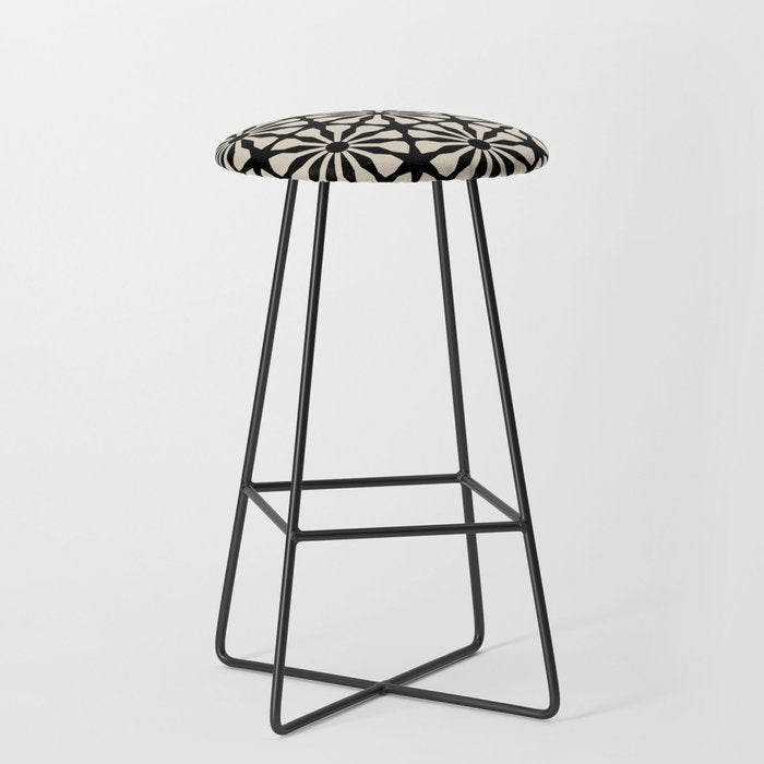 Monochrome Floral Geometric Pattern Stool Gallery Image 1