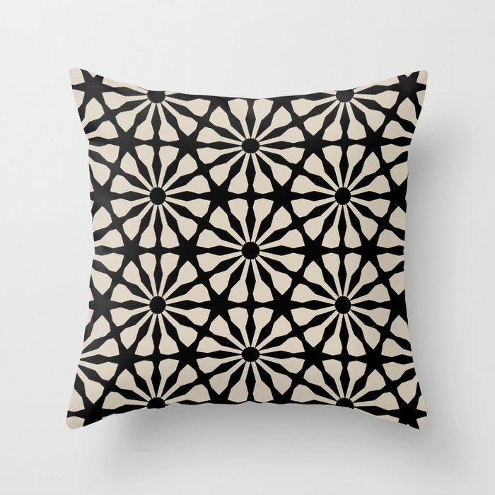 Monochrome Floral Geometric Pattern Throw Pillow Gallery Image 1