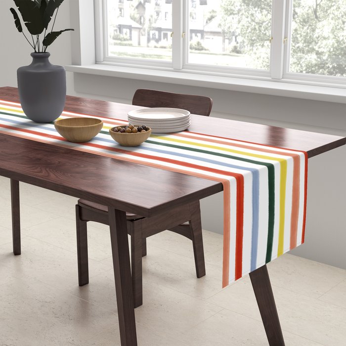 Classic Summer Watercolor Stripes Table Runner Gallery Image 2