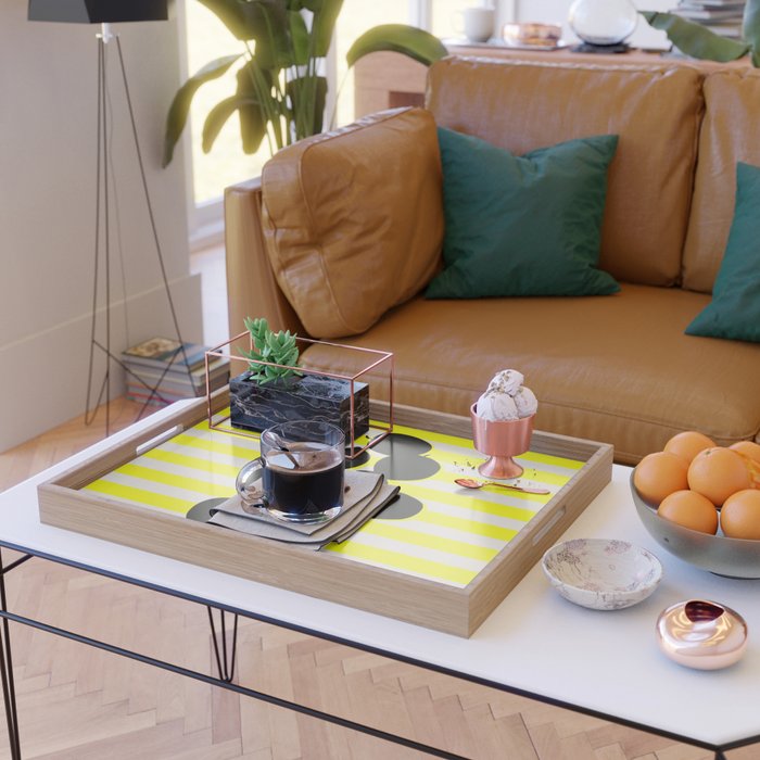 Still life- yellow stripe Serving Tray Gallery Image 2
