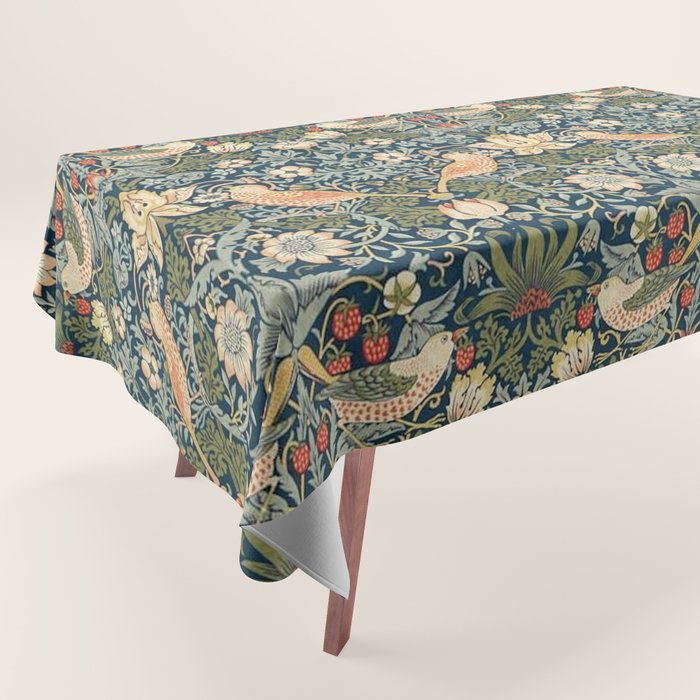 William Morris Vintage Strawberry Thief Green Indigo Thyme Tablecloth Gallery Image 1