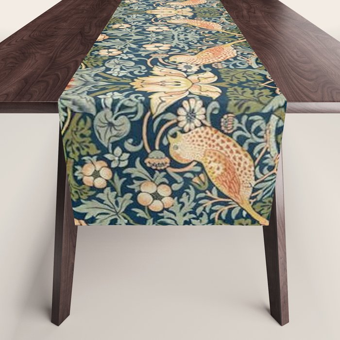 William Morris Vintage Strawberry Thief Green Indigo Thyme Table Runner Gallery Image 1