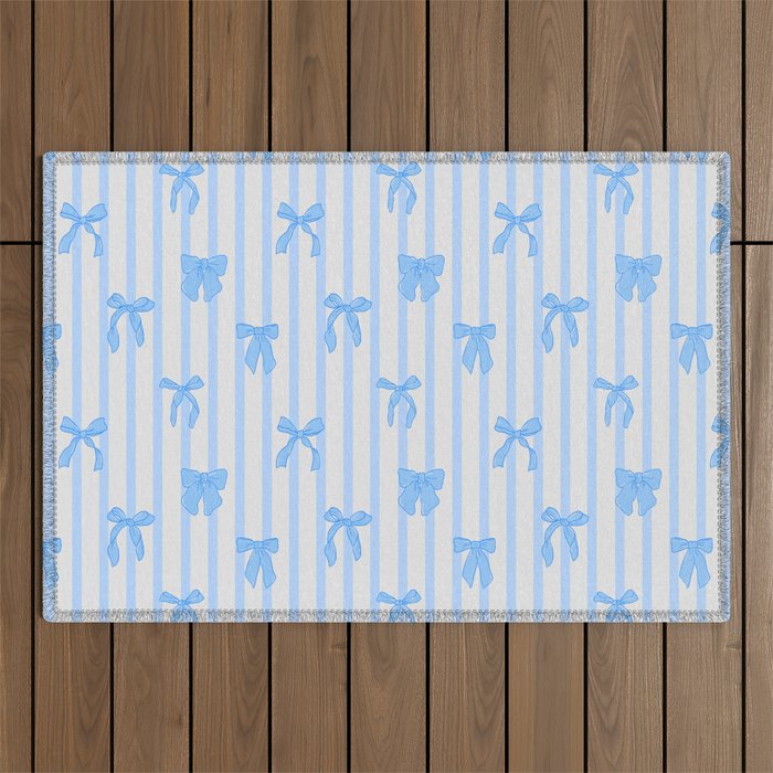 Elegant Blue Bows and Stripes Pattern Outdoor Rug Gallery Image 1