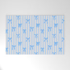 Elegant Blue Bows and Stripes Pattern Welcome Mat Gallery Image 1