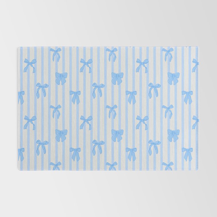 Elegant Blue Bows and Stripes Pattern Rug Gallery Image 2