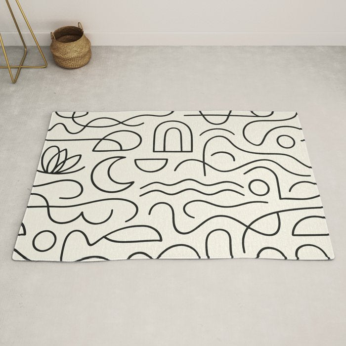 Mediterranean Minimal Line Art Pattern Rug Gallery Image 2