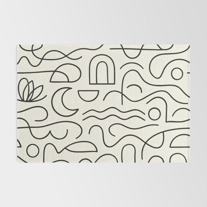 Mediterranean Minimal Line Art Pattern Rug Gallery Image 2