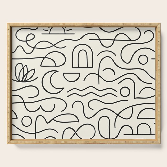 Mediterranean Minimal Line Art Pattern Serving Tray Gallery Image 1