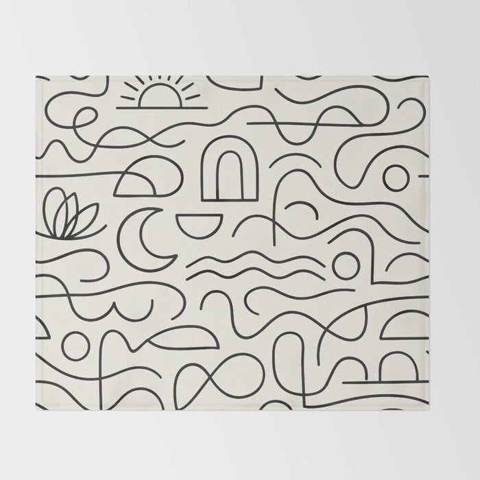 Mediterranean Minimal Line Art Pattern Throw Blanket Gallery Image 2